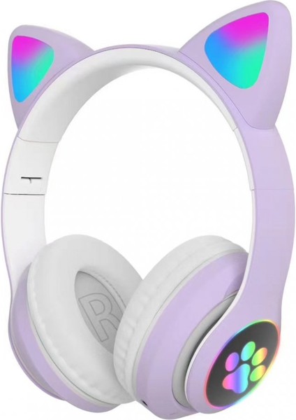 Kablosuz Kedi Kulaklık Işıklı Kulaküstü Mikrofonlu Bluetooth Hafıza Kartı Girişli Çocuk Kulaklığı Wireless