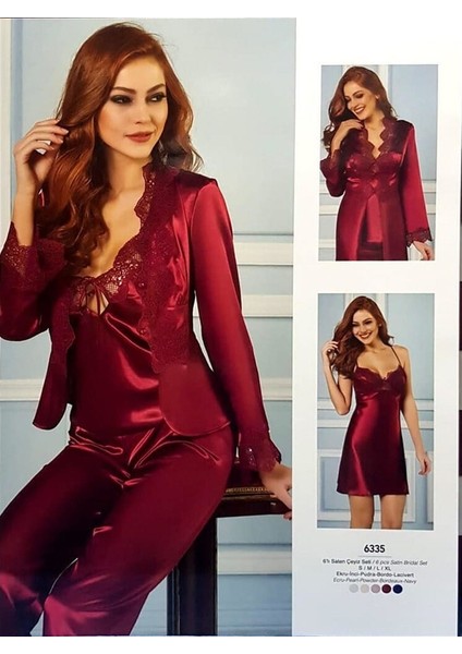 6335 Saten 6lı Set Bordo