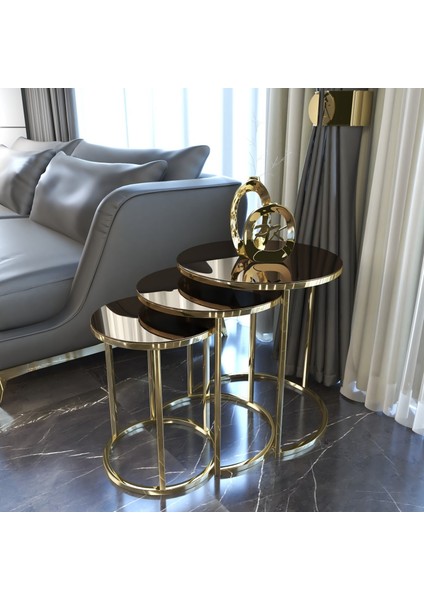 Nizzalife C Zigon Sehpa Gold Sehpa Takımı Bronz Ayna