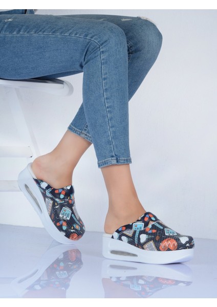 Lacivert Reçete Temalı Ortopedi Airmax Sabo Terlik Hemşire Terliği Medikal Sabo Terlik Rahat Ortopedi Airmax Sabo Terlik