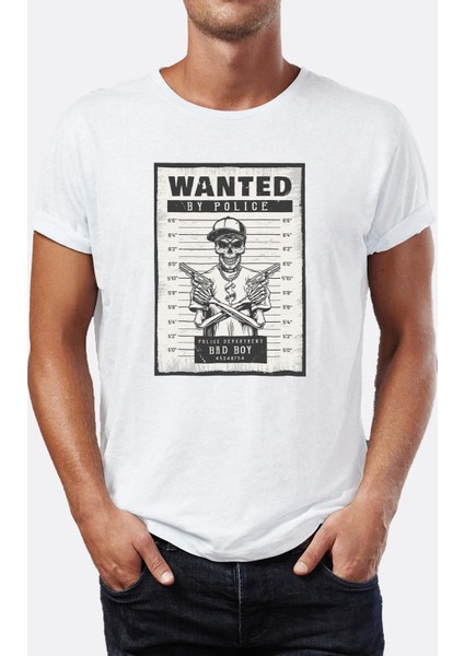 Wanted Dead Or Alive Iskelet Grafik Baskılı Bisiklet Yaka Erkek Tişört