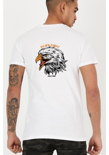Arkası Eagle Kartal Grafik Baskılı Bisiklet Yaka Erkek Tişört