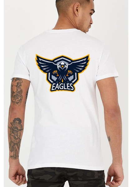 Arkası Eagle Kartal Baskılı Bisiklet Yaka Erkek Tişört