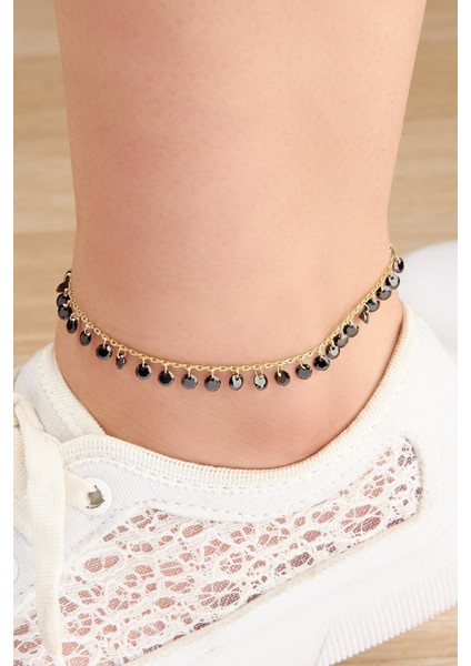 Gümüş Altın Kaplama Siyah Zirkon Taşlı Halhal