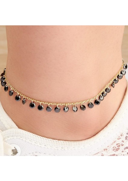 Gümüş Altın Kaplama Siyah Zirkon Taşlı Halhal fiyatları