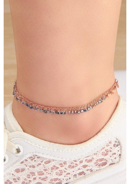 Gümüş Rose Mistik Topaz Taşlı ve Yuvarlak Pullu Halhal