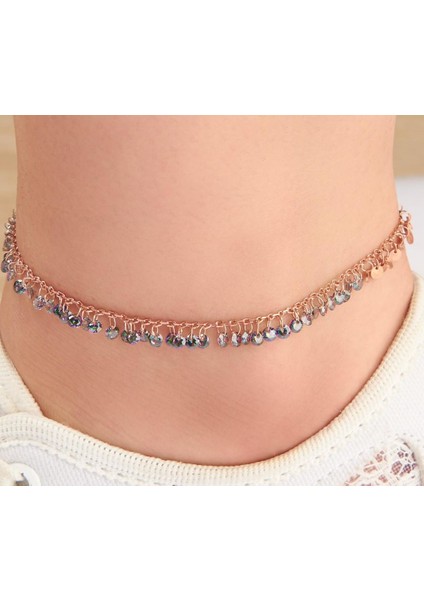 Gümüş Rose Mistik Topaz Taşlı ve Yuvarlak Pullu Halhal fiyatları