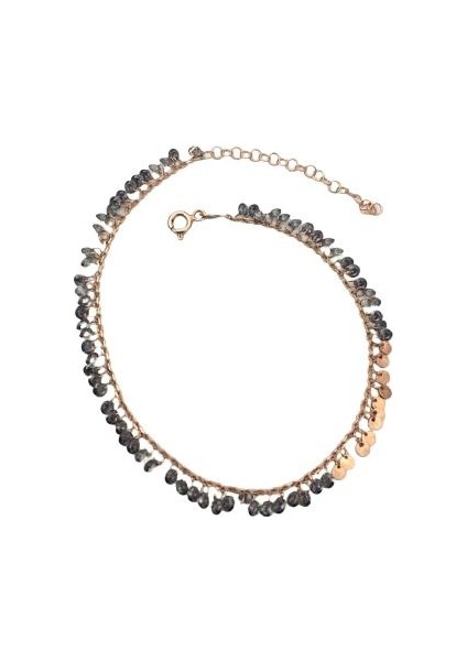 Gümüş Rose Mistik Topaz Taşlı ve Yuvarlak Pullu Halhal modelleri