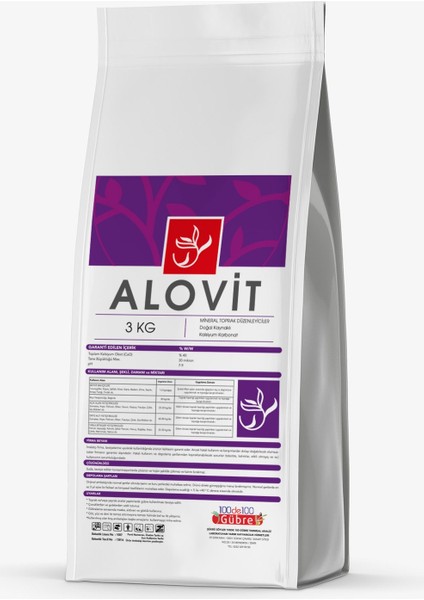 100de100Gübre Meyve Ağaçları ve Sebzeler İçin Güneş Yanığı ve Don Yanığı Önleyici Giderici Gübre ALOVİT 3 Kg
