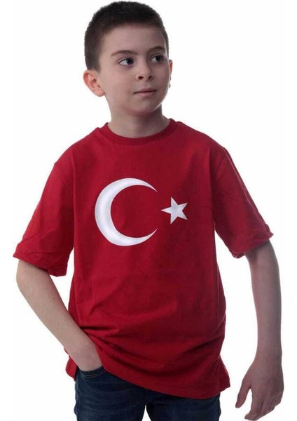 Bayrak Baskılı Çocuk T-Shirt | Kırmızı