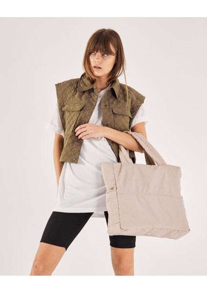 Kadın Kabartmalı Puf Kumaş Shopper Çanta