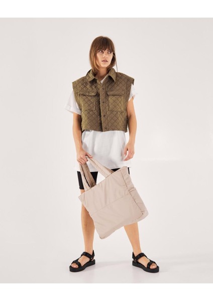 Kadın Kabartmalı Puf Kumaş Shopper Çanta