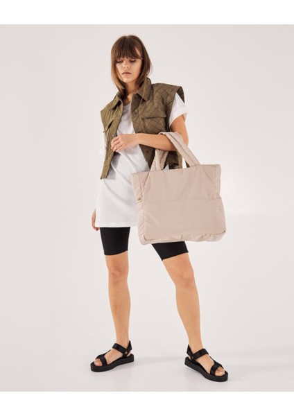 Kadın Kabartmalı Puf Kumaş Shopper Çanta