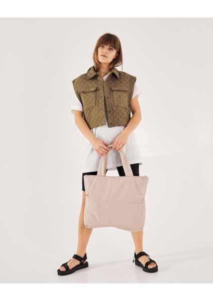 Kadın Kabartmalı Puf Kumaş Shopper Çanta