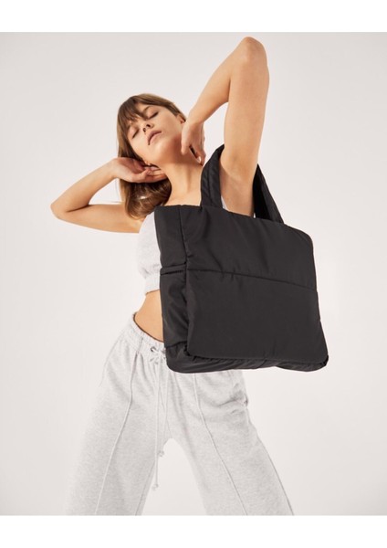 Kadın Kabartmalı Puf Kumaş Shopper Çanta