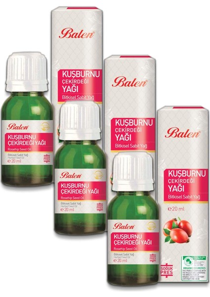 Organik Kuşburnu Çekirdeği Yağı 20 ml x 3'lü