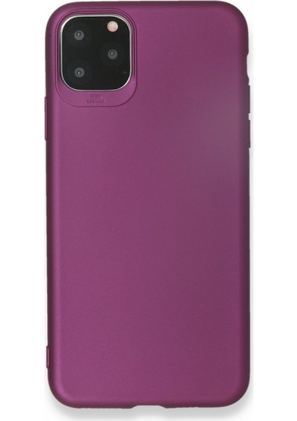 iPhone 11 Pro Max Kılıf Yumuşak Dokulu Silikon + Ekran Koruyucu Cam Mürdüm