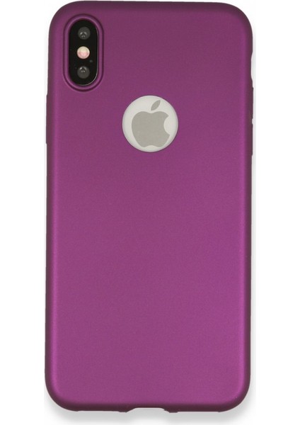 iPhone x Kılıf Yumuşak Dokulu Silikon + Ekran Koruyucu Cam Mürdüm