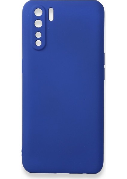 Oppo A91 / Reno 3 Kılıf Yumuşak Dokulu Silikon + Ekran Koruyucu Cam Lacivert