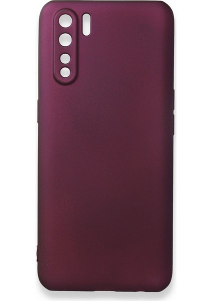 Oppo A91 / Reno 3 Kılıf Yumuşak Dokulu Silikon + Ekran Koruyucu Cam Mürdüm