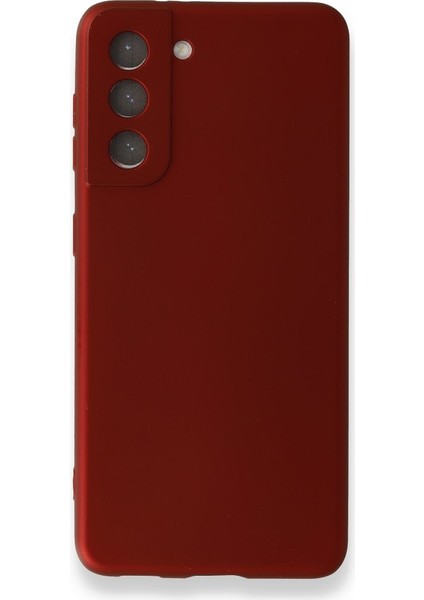 Samsung Galaxy S21 Kılıf Yumuşak Dokulu Silikon + Ekran Koruyucu Cam Bordo
