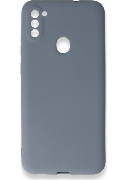 Samsung Galaxy M11 Kılıf Yumuşak Dokulu Silikon + Ekran Koruyucu Cam Gri