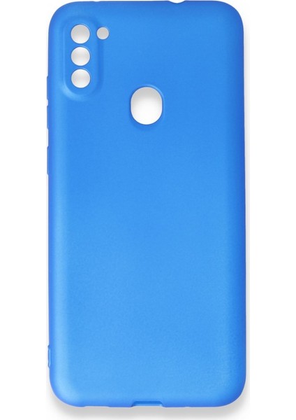 Samsung Galaxy M11 Kılıf Yumuşak Dokulu Silikon + Ekran Koruyucu Cam Mavi