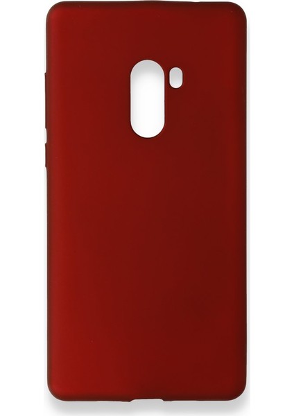 Xiaomi Mi Mix 2 Kılıf Yumuşak Dokulu Silikon + Ekran Koruyucu Cam Bordo