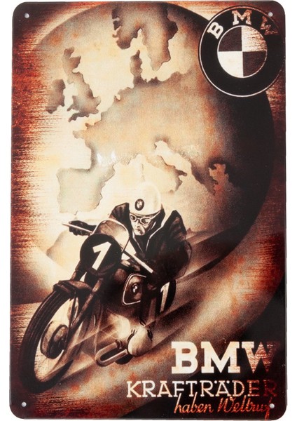 Tırtıl Hediyelik Tırtıl Bmw Motorcycle Metal Levha Vintage