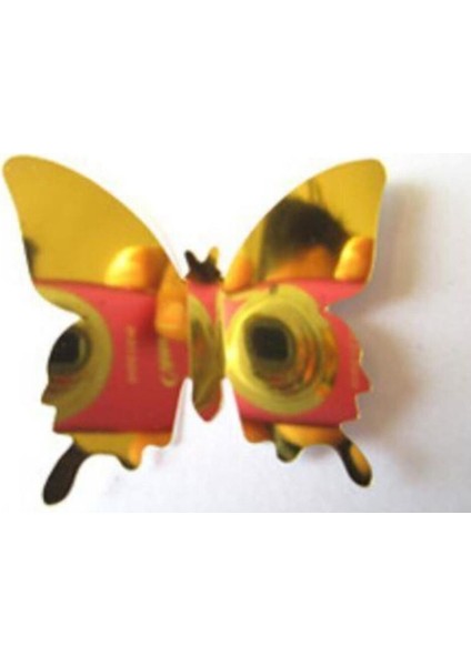 Ev Dekorasyon 3D Pvc Kelebek 12 Li Duvar Süsleme Gold Aynalı V2