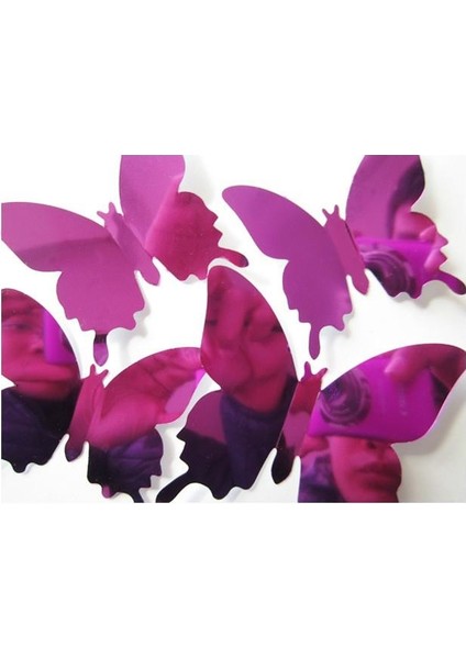 Ev Dekorasyon 3D Pvc Kelebek 12 Li Duvar Süsleme Menekşe Aynalı V5