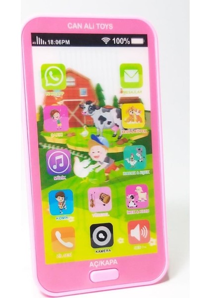 Oyuncak Dokunmatik Cep Telefonu Türkçe Sesli 12 Fonksiyonlu - CNL-633-PEMBE