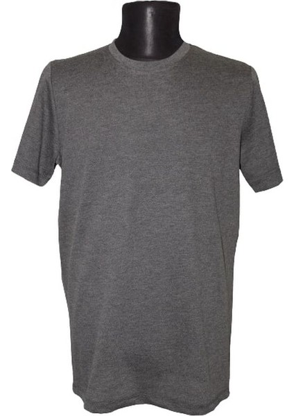 – Petek Kumaş Bisiklet Yaka T-Shirt – Gri Melanj