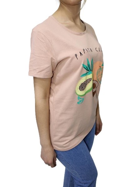 – Kadın Double Kol Papaya Club Baskılı T-Shirt - Bisküvi fiyatları