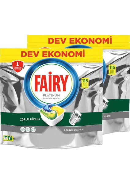 Platinum Limon Kokulu Bulaşık Makinesi Deterjanı 115 Tablet x 2'li 230 Yıkama