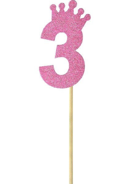 Eva Simli Rakam Pasta Süsü, 19cm x 7,5cm - 1 Adet Pembe