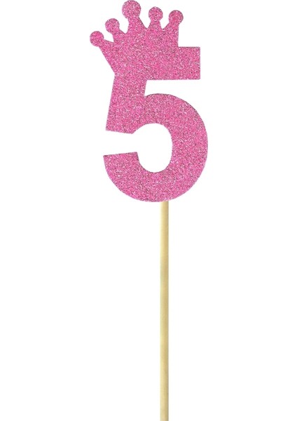 Eva Simli Rakam Pasta Süsü, 19cm x 7,5cm - 1 Adet Pembe