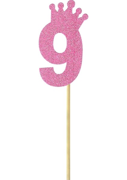 Eva Simli Rakam Pasta Süsü, 19cm x 7,5cm - 1 Adet Pembe