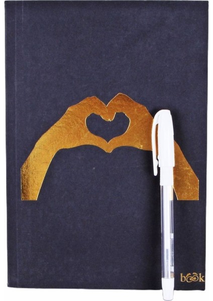 Love Kalp Temalı Defter Siyah + Kalem Beyaz