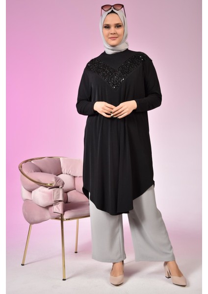 Kadin Buyuk Beden Giyim Tunik Yarasa Kol ve Oversize Kesim