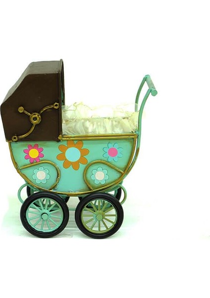 Dekoratif Metal Bebek Arabası Biblo Vintage Hediyelik