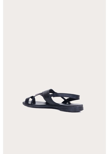 Siyah Gri Deri Kadın Düz Sandalet fırsatları