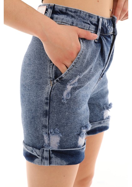 Duble Paça Kadın Jean Şort 4681 Mavi fırsatları