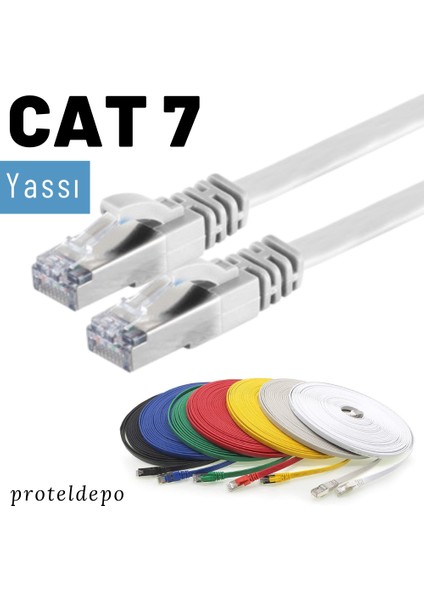 CAT7 Yassı FTP Ethernet (Network, LAN) Kablosu, Beyaz, 50 cm