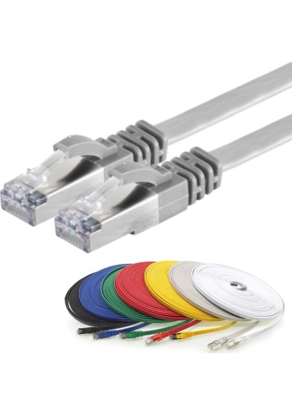 CAT7 Yassı FTP Ethernet (Network, LAN) Kablosu, Gri, 50 cm