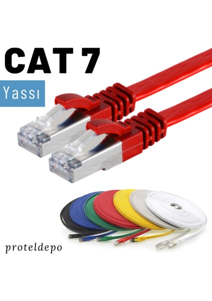 CAT7 Yassı FTP Ethernet (Network, LAN) Kablosu, Kırmızı, 50 cm