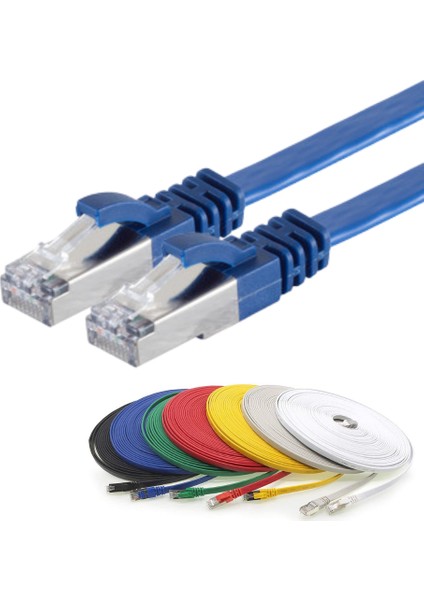 CAT7 Yassı FTP Ethernet (Network, LAN) Kablosu, Mavi, 50 cm