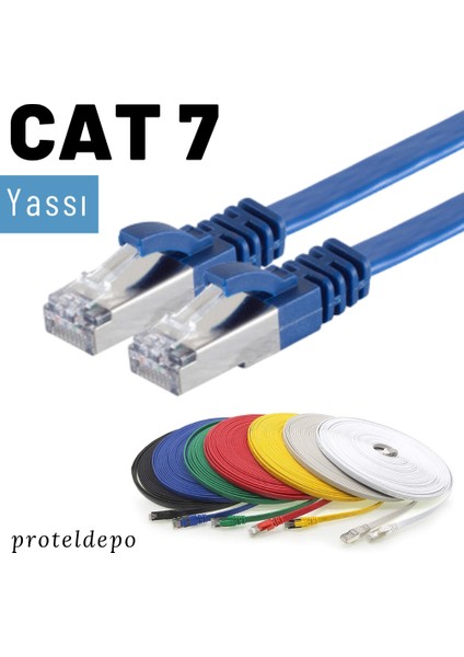 CAT7 Yassı FTP Ethernet (Network, LAN) Kablosu, Mavi, 50 cm