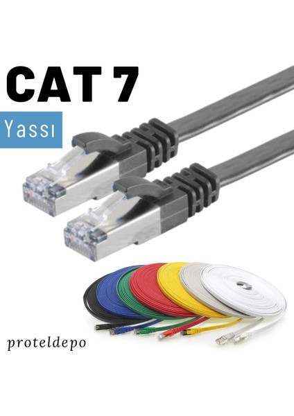 CAT7 Yassı FTP Ethernet (Network, LAN) Kablosu, Siyah, 50 cm