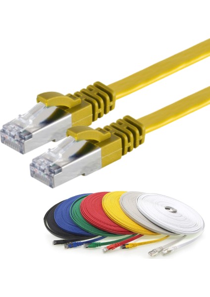 CAT7 Yassı FTP Ethernet (Network, LAN) Kablosu, Sarı, 10 metre